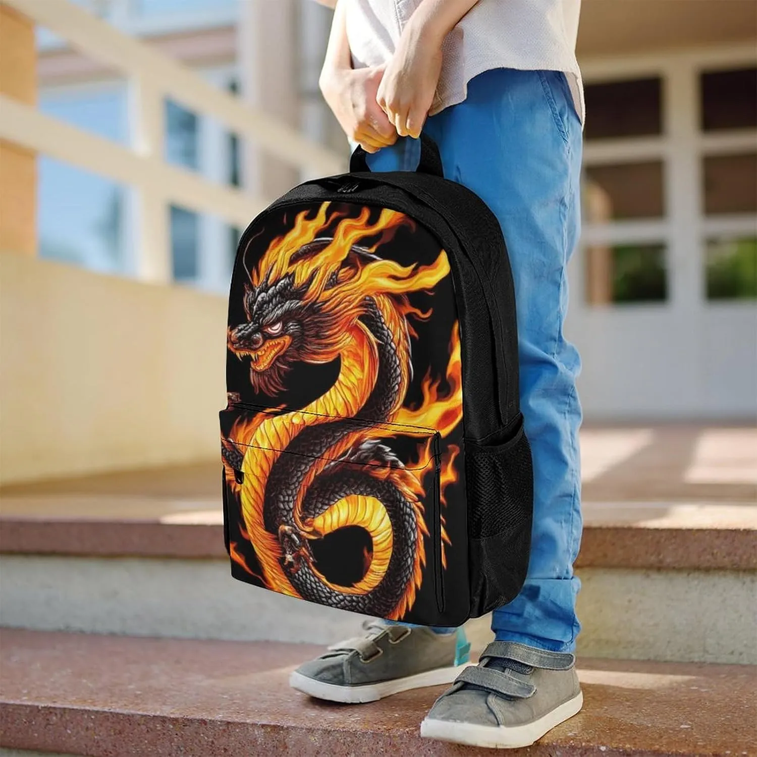 Lightweight Rucksack for Sports Travel Running - Big Capacity Multipurpose Anti-Theft Bookbag, Burning Flaming Fire Chinese Dragon Travel and Sport Backpack Rucksack