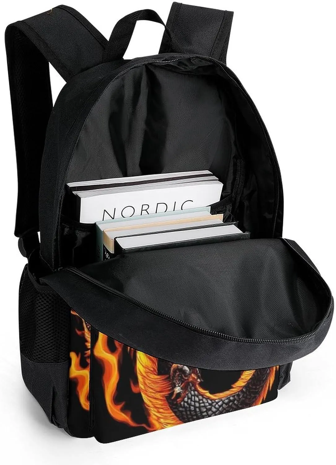 Lightweight Rucksack for Sports Travel Running - Big Capacity Multipurpose Anti-Theft Bookbag, Burning Flaming Fire Chinese Dragon Travel and Sport Backpack Rucksack
