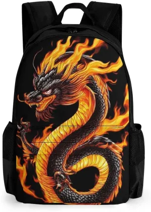 Lightweight Rucksack for Sports Travel Running - Big Capacity Multipurpose Anti-Theft Bookbag, Burning Flaming Fire Chinese Dragon Travel and Sport Backpack Rucksack