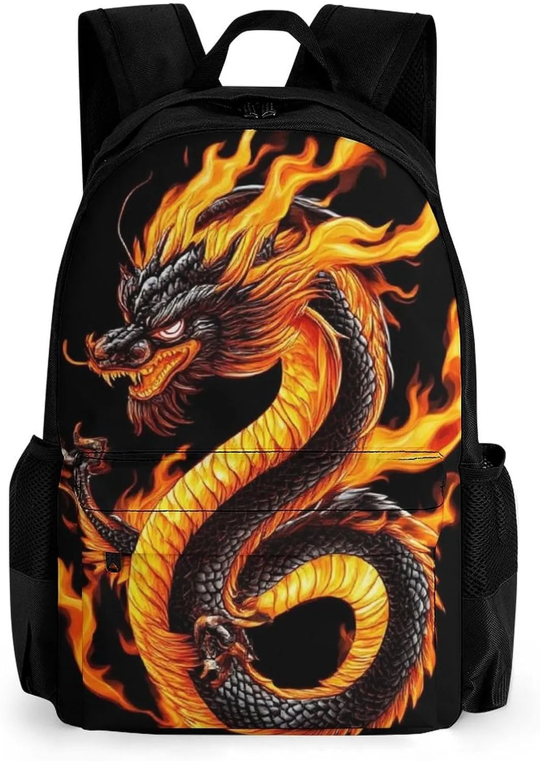 Lightweight Rucksack for Sports Travel Running - Big Capacity Multipurpose Anti-Theft Bookbag, Burning Flaming Fire Chinese Dragon Travel and Sport Backpack Rucksack