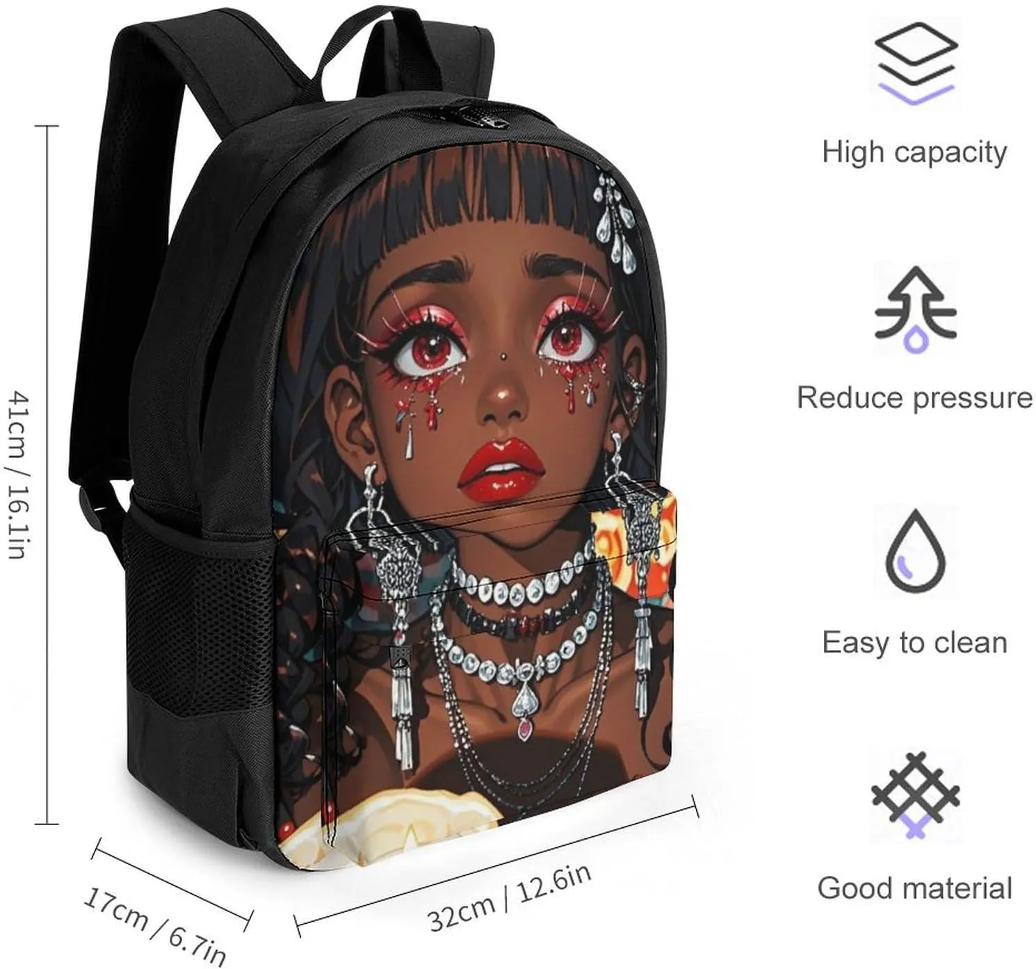 Lightweight Rucksack for Sports Travel Running - Big Capacity Multipurpose Anti-Theft Bookbag, Cool African American Woman Bold And Colorful Art Travel and Sport Backpack Rucksack