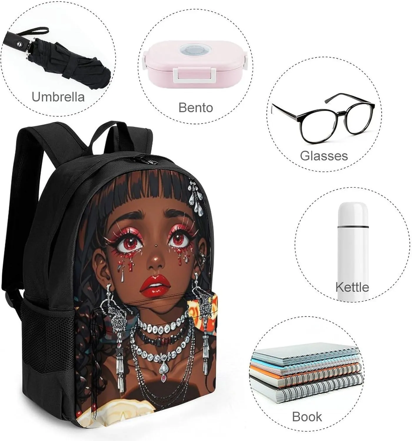 Lightweight Rucksack for Sports Travel Running - Big Capacity Multipurpose Anti-Theft Bookbag, Cool African American Woman Bold And Colorful Art Travel and Sport Backpack Rucksack