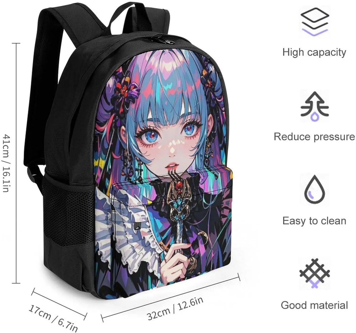 Lightweight Rucksacks for Camping Picnic Walking Cycling - Large Capacity Multipurpose Anti-Theft Carry On Bag, Beautiful Gothic Woman Neon Art Travel Hiking & Camping Rucksack