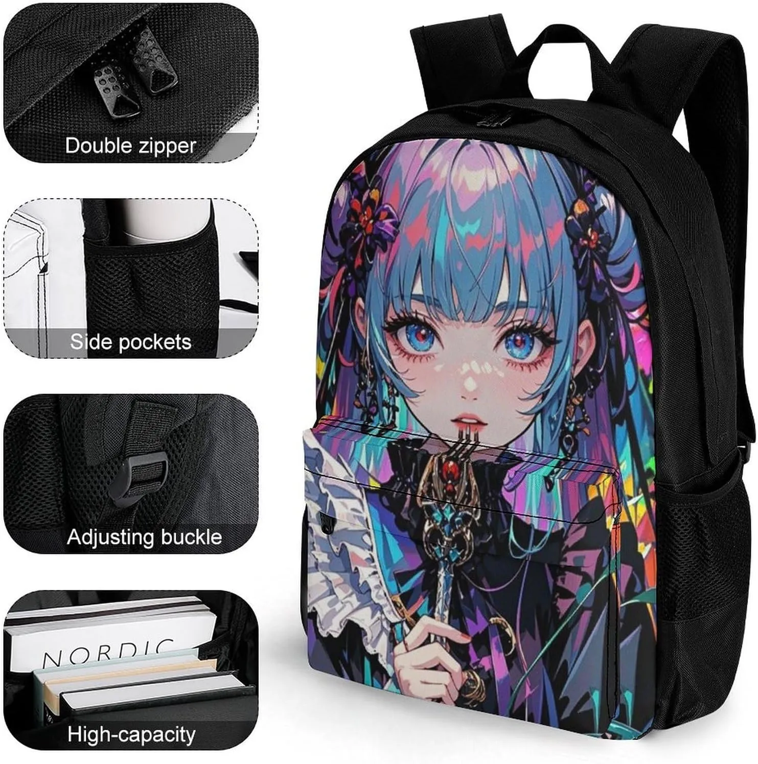 Lightweight Rucksacks for Camping Picnic Walking Cycling - Large Capacity Multipurpose Anti-Theft Carry On Bag, Beautiful Gothic Woman Neon Art Travel Hiking & Camping Rucksack