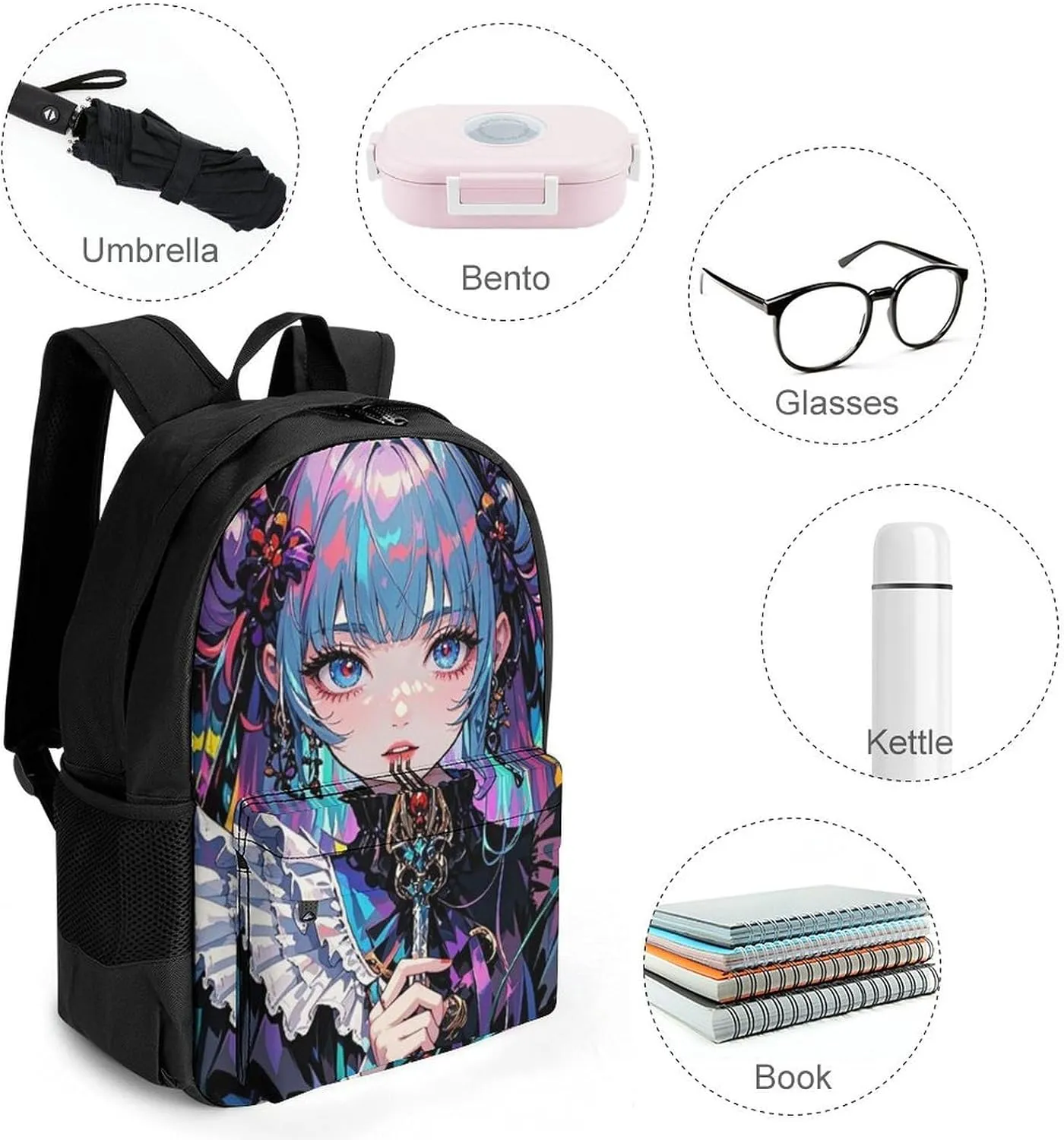 Lightweight Rucksacks for Camping Picnic Walking Cycling - Large Capacity Multipurpose Anti-Theft Carry On Bag, Beautiful Gothic Woman Neon Art Travel Hiking & Camping Rucksack