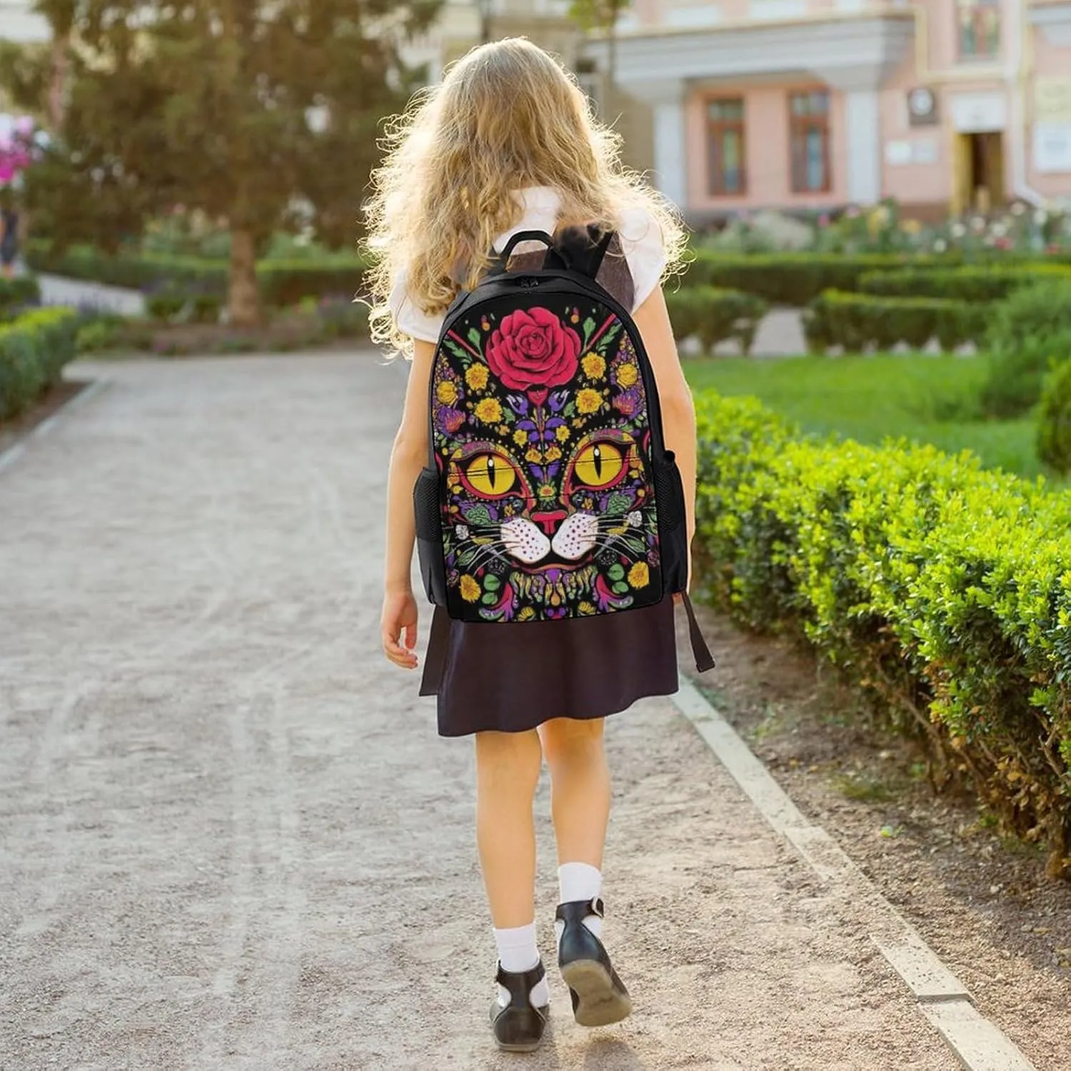 Lightweight Rucksacks for Camping Picnic Walking Cycling - Large Capacity Multipurpose Anti-Theft Carry On Bag, Day Of The Dead Kitty Cat Sugar Skull Travel Hiking & Camping Rucksack