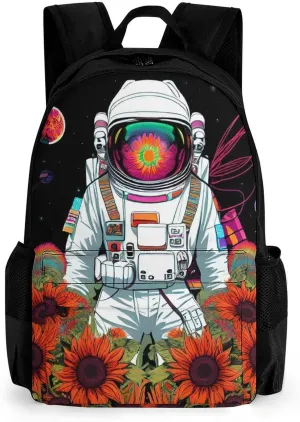 Lightweight Rucksacks for Camping Picnic Walking Cycling - Large Capacity Multipurpose Anti-Theft Carry On Bag, Psychedelic Space Astronaut Sunflower Snake Art Travel Hiking & Camping Rucksack