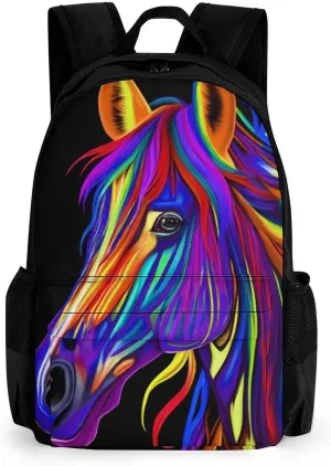 Lightweight Rucksacks for Camping Picnic Walking Cycling - Large Capacity Multipurpose Anti-Theft Carry On Bag, Rainbow Wild Horse Head Art Travel Hiking & Camping Rucksack