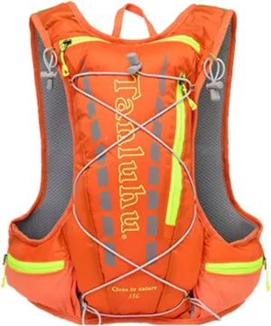 Lightweight Running Hydration Vest Backpack 15L Outdoor Trail Running Cycling Marathon Hiking Climbing Outdoor Sport Bag with 2L Water Bag, 500ML Water Bottle (Orange Backpack )