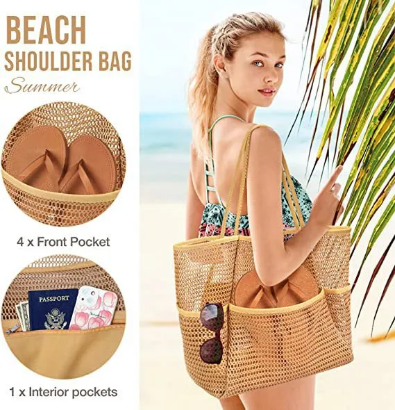 Lightweight Single-Shoulder Mesh Beach Bag, Crossbody Storage Pouch S-240201-29