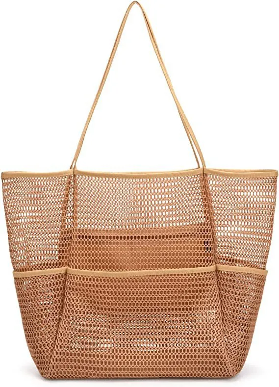 Lightweight Single-Shoulder Mesh Beach Bag, Crossbody Storage Pouch S-240201-29