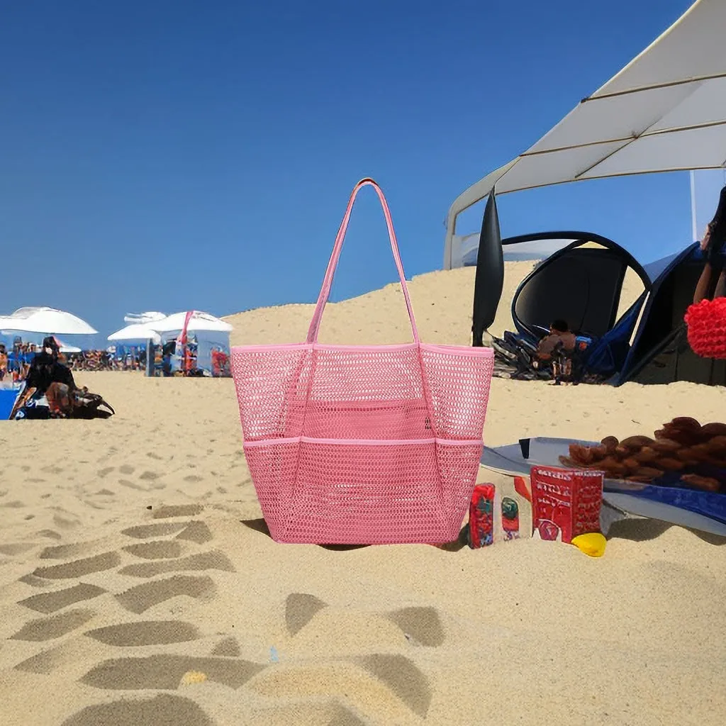 Lightweight Single-Shoulder Mesh Beach Bag, Crossbody Storage Pouch S-240201-29