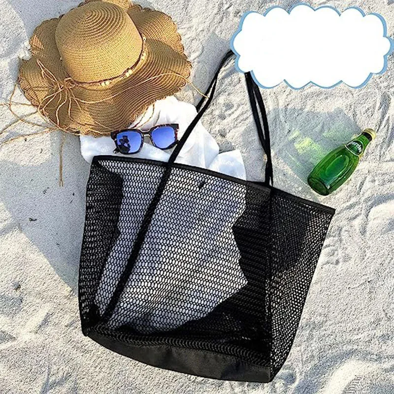 Lightweight Single-Shoulder Mesh Beach Bag, Crossbody Storage Pouch S-240201-29