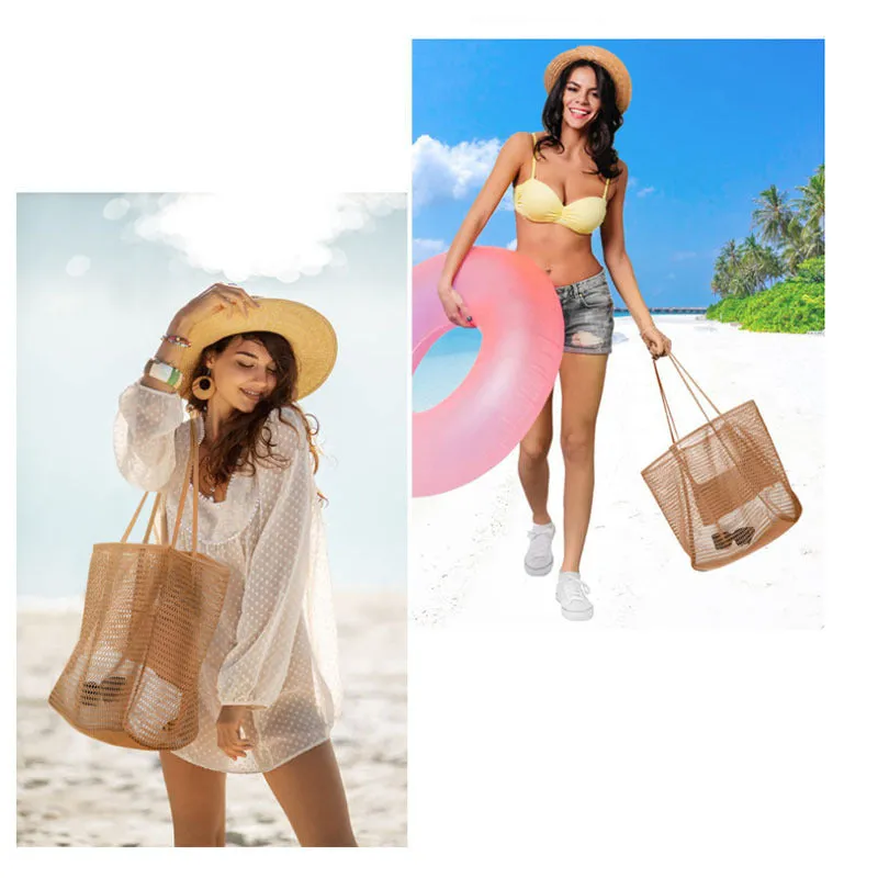 Lightweight Single-Shoulder Mesh Beach Bag, Crossbody Storage Pouch S-240201-29