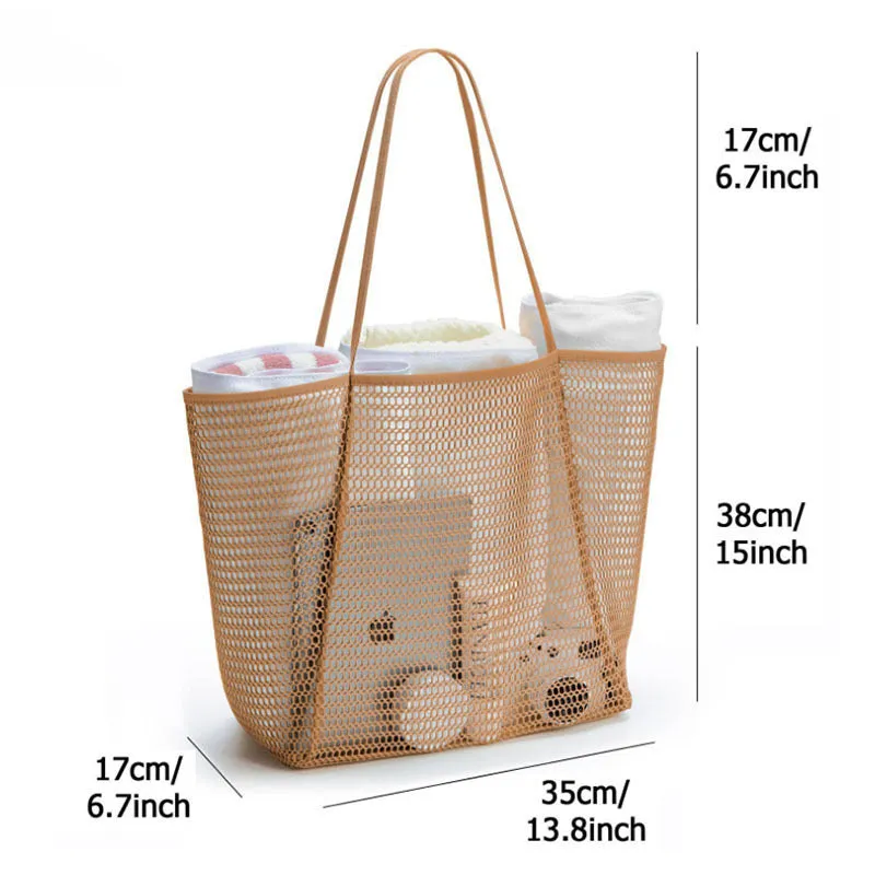 Lightweight Single-Shoulder Mesh Beach Bag, Crossbody Storage Pouch S-240201-29