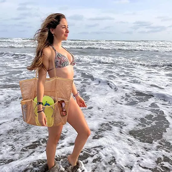 Lightweight Single-Shoulder Mesh Beach Bag, Crossbody Storage Pouch S-240201-29