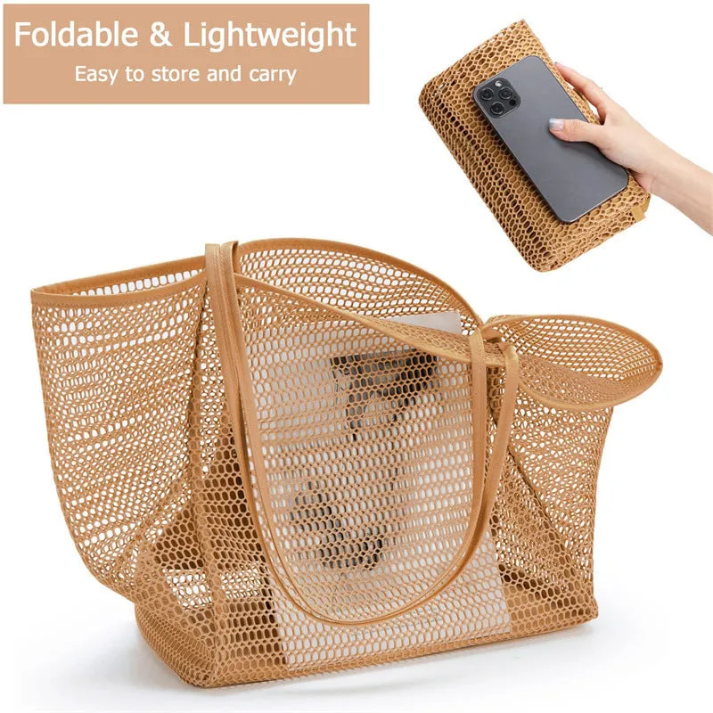 Lightweight Single-Shoulder Mesh Beach Bag, Crossbody Storage Pouch S-240201-29