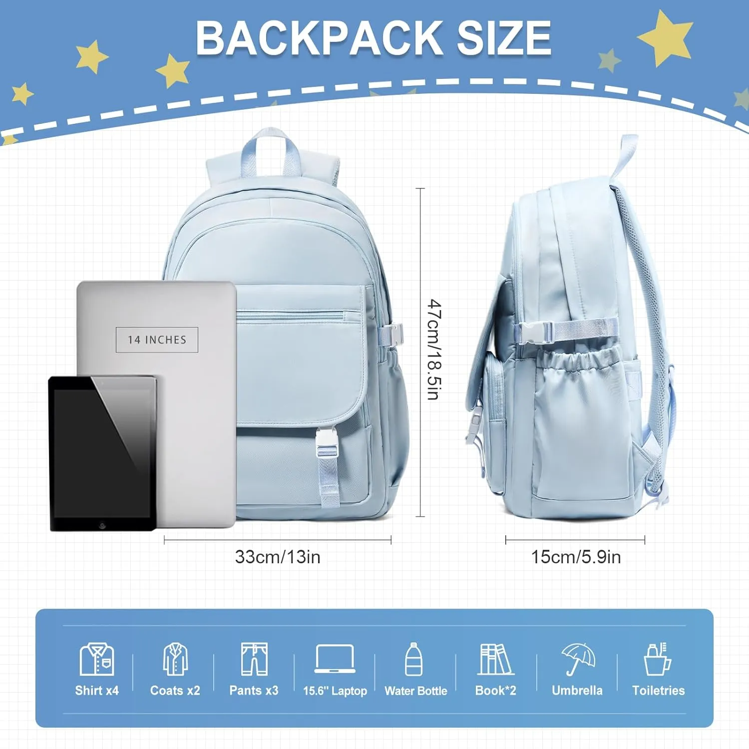 Lightweight Waterproof Backpack for Women Men Large Capacity College School Bag with Luggage Straps Multiple Pockets Durable High School Bookbag, Casual Daypacks for Students Girls Boys(Blue)