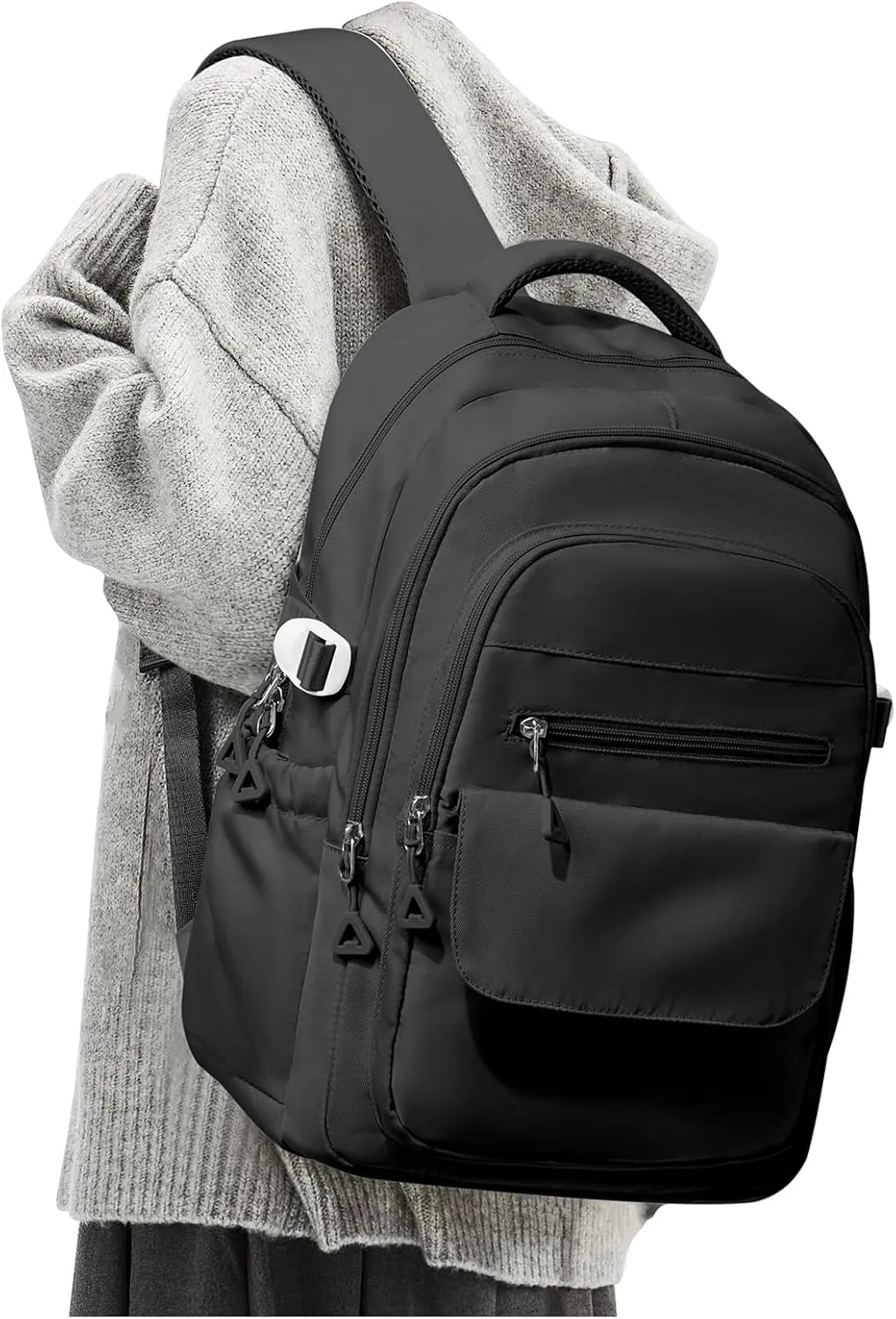 Lightweight Waterproof College Black Backpack for Women Men Large Capacity School Bag with Luggage Straps Durable High School Bookbag for Students, Girls Boys Casual Daypacks with Lots of Pockets