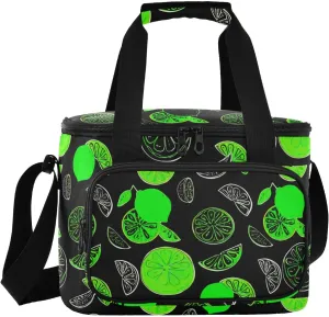 Lime Black Insulated Cooler Bag for Women Men Leakproof 24 Can Camping Cooling Bag for Travel Outdoors Trip