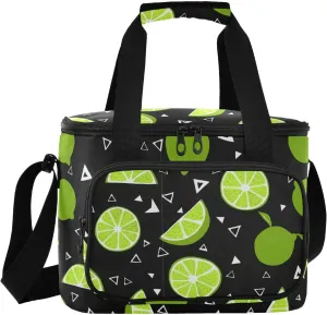 Lime Geometric Black Insulated Cooler Bag for Women Men Leakproof 24 Can Camping Lunch Cooler for Grocery Office