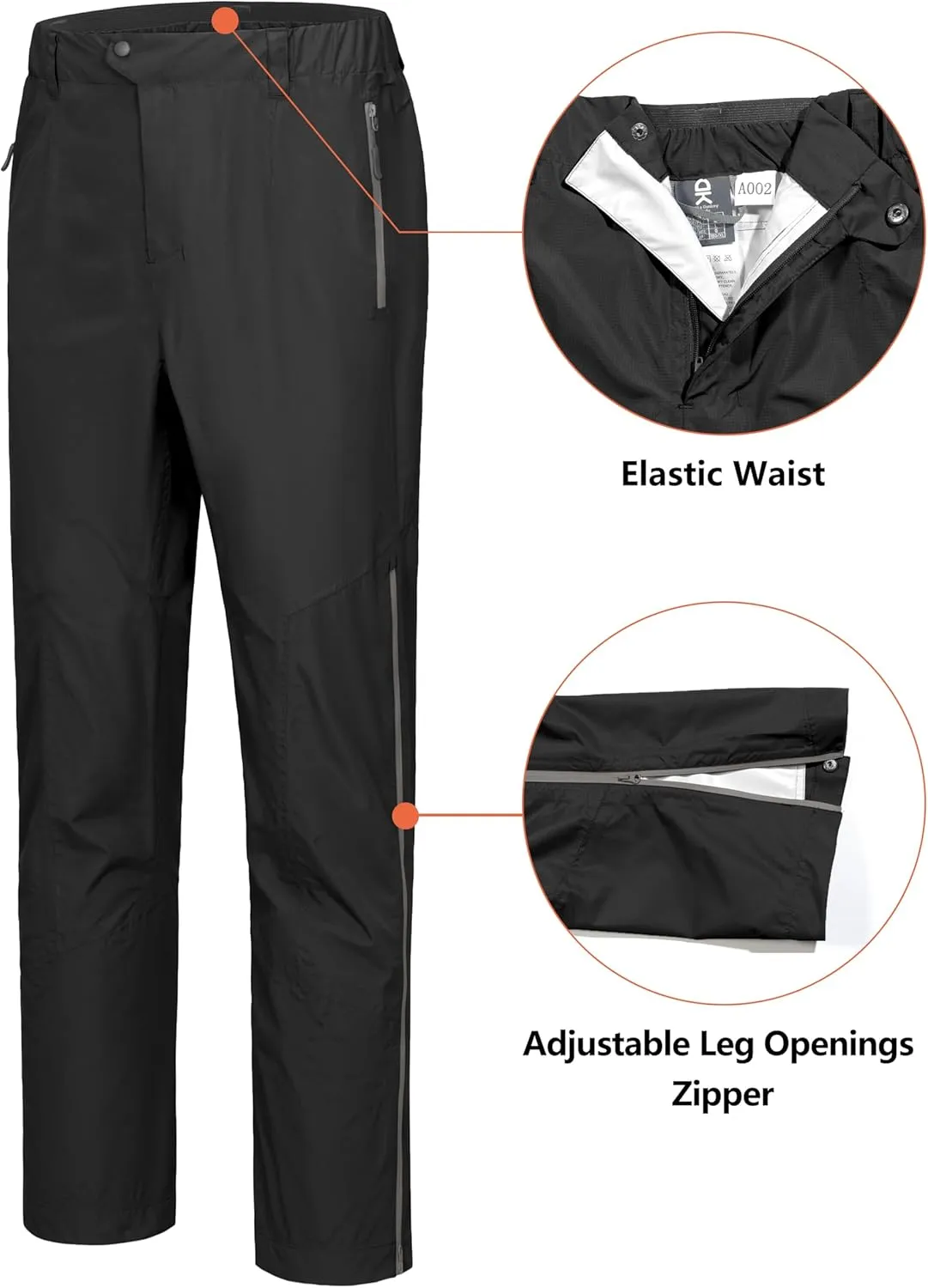 Little Donkey Andy Men's Rain Pants Waterproof Lightweight Overpants Windproof Outdoor Pants for Hiking, Golf, Fishing
