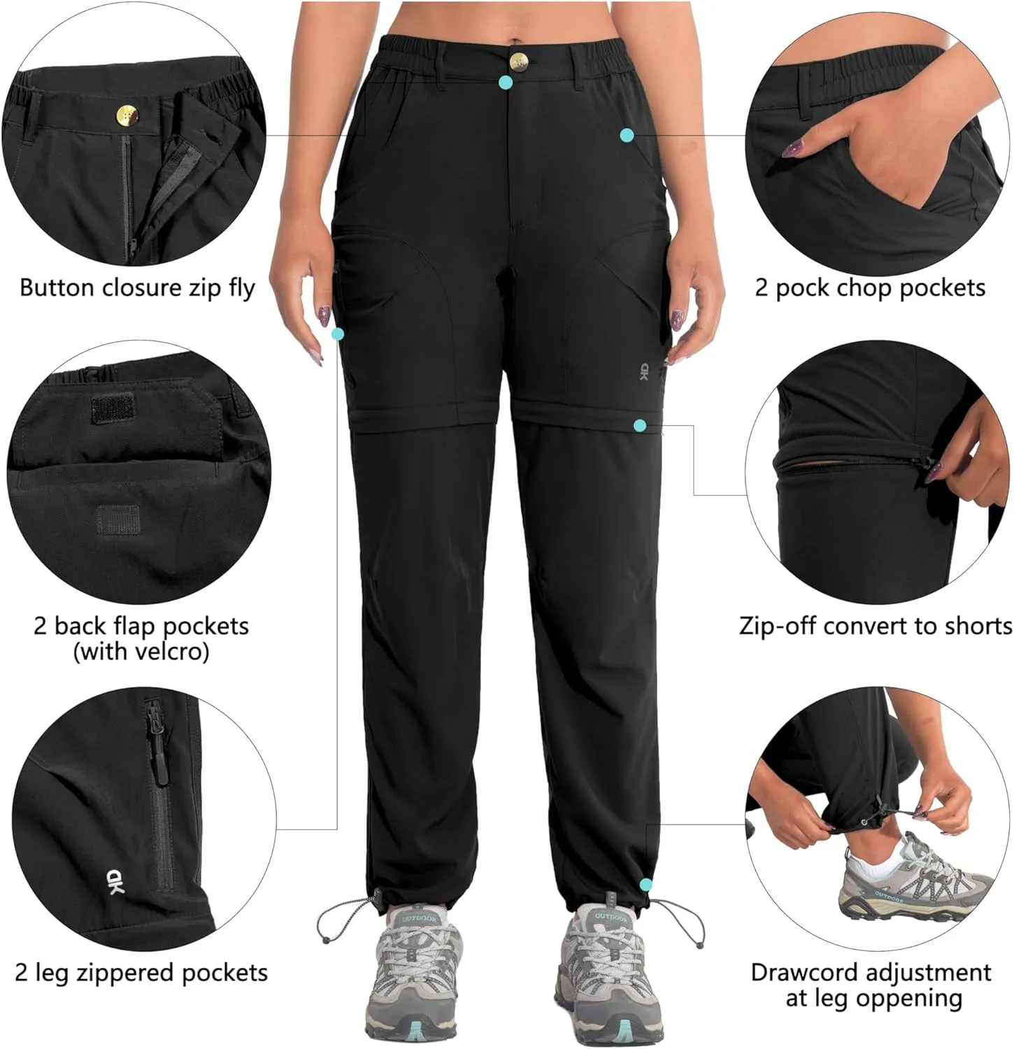 Little Donkey Andy Women's Hiking Zip Off Pants Quick Dry Convertible Shorts UPF 50  Lightweight Outdoor Fishing Safari Pants