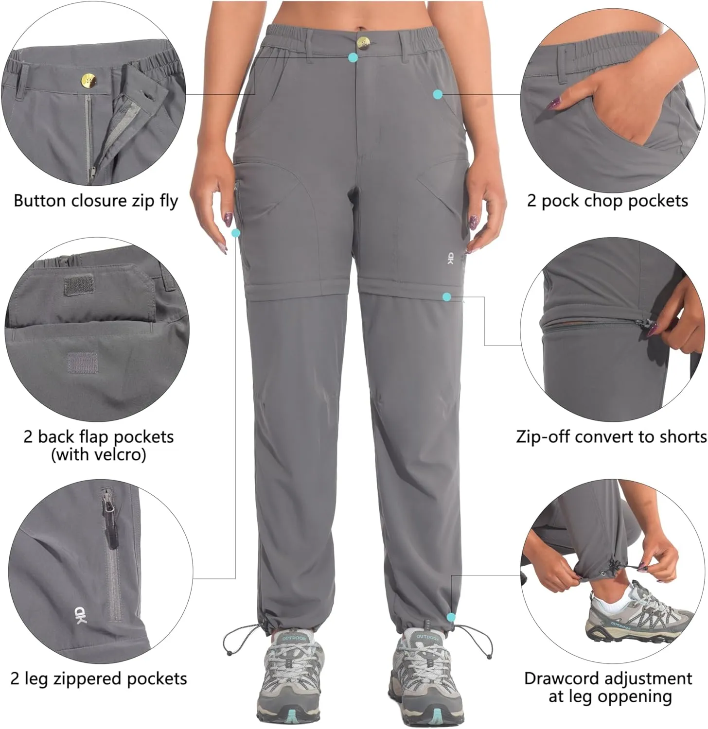 Little Donkey Andy Women's Hiking Zip Off Pants Quick Dry Convertible Shorts UPF 50  Lightweight Outdoor Fishing Safari Pants