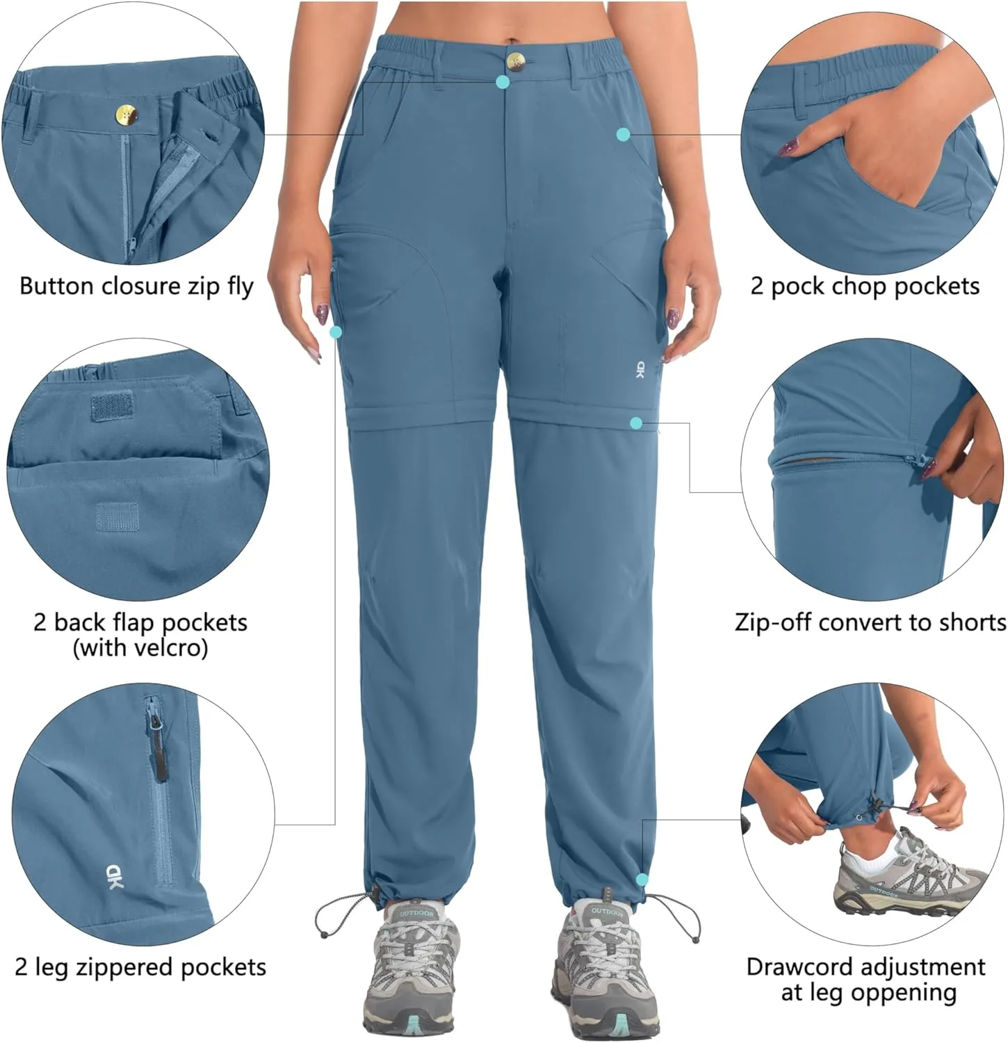 Little Donkey Andy Women's Hiking Zip Off Pants Quick Dry Convertible Shorts UPF 50  Lightweight Outdoor Fishing Safari Pants