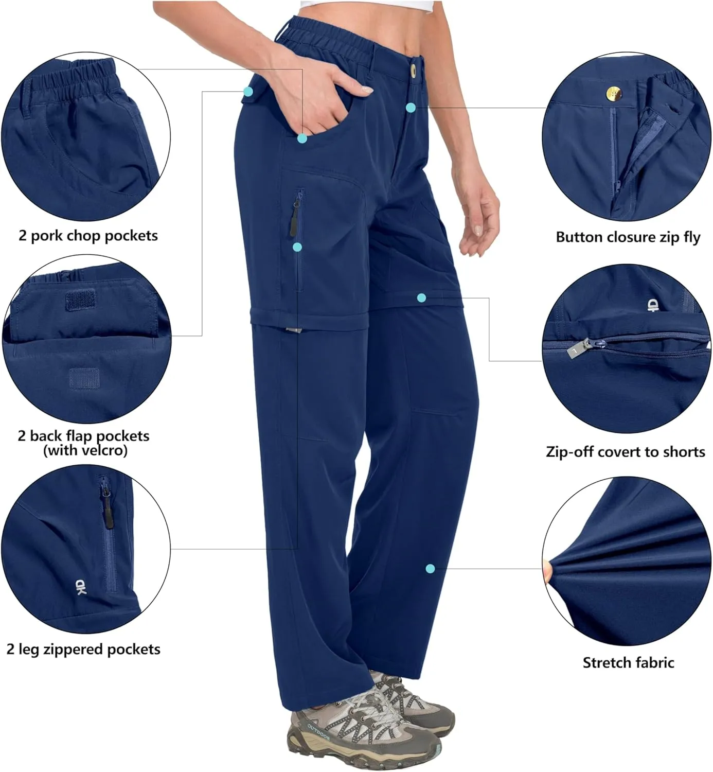Little Donkey Andy Women's Hiking Zip Off Pants Quick Dry Convertible Shorts UPF 50  Lightweight Outdoor Fishing Safari Pants