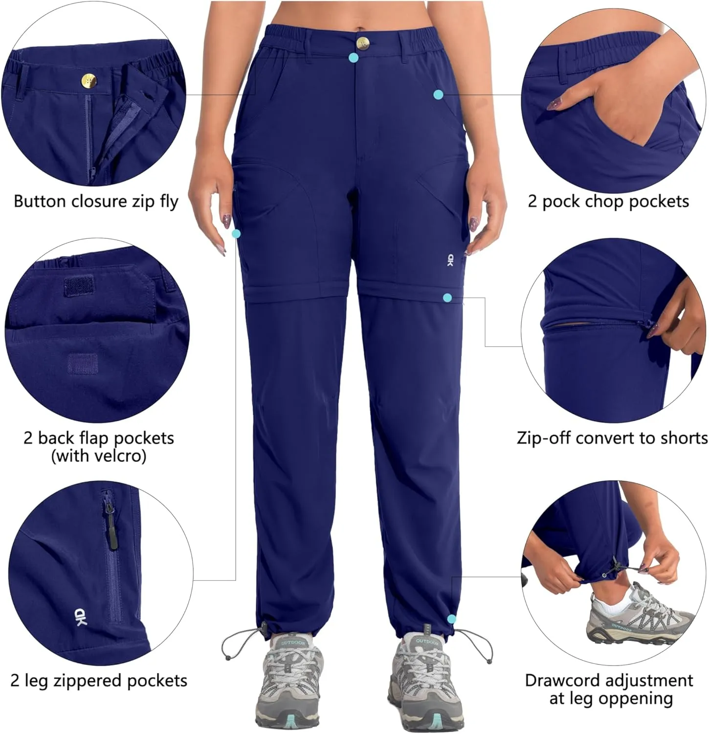 Little Donkey Andy Women's Hiking Zip Off Pants Quick Dry Convertible Shorts UPF 50  Lightweight Outdoor Fishing Safari Pants