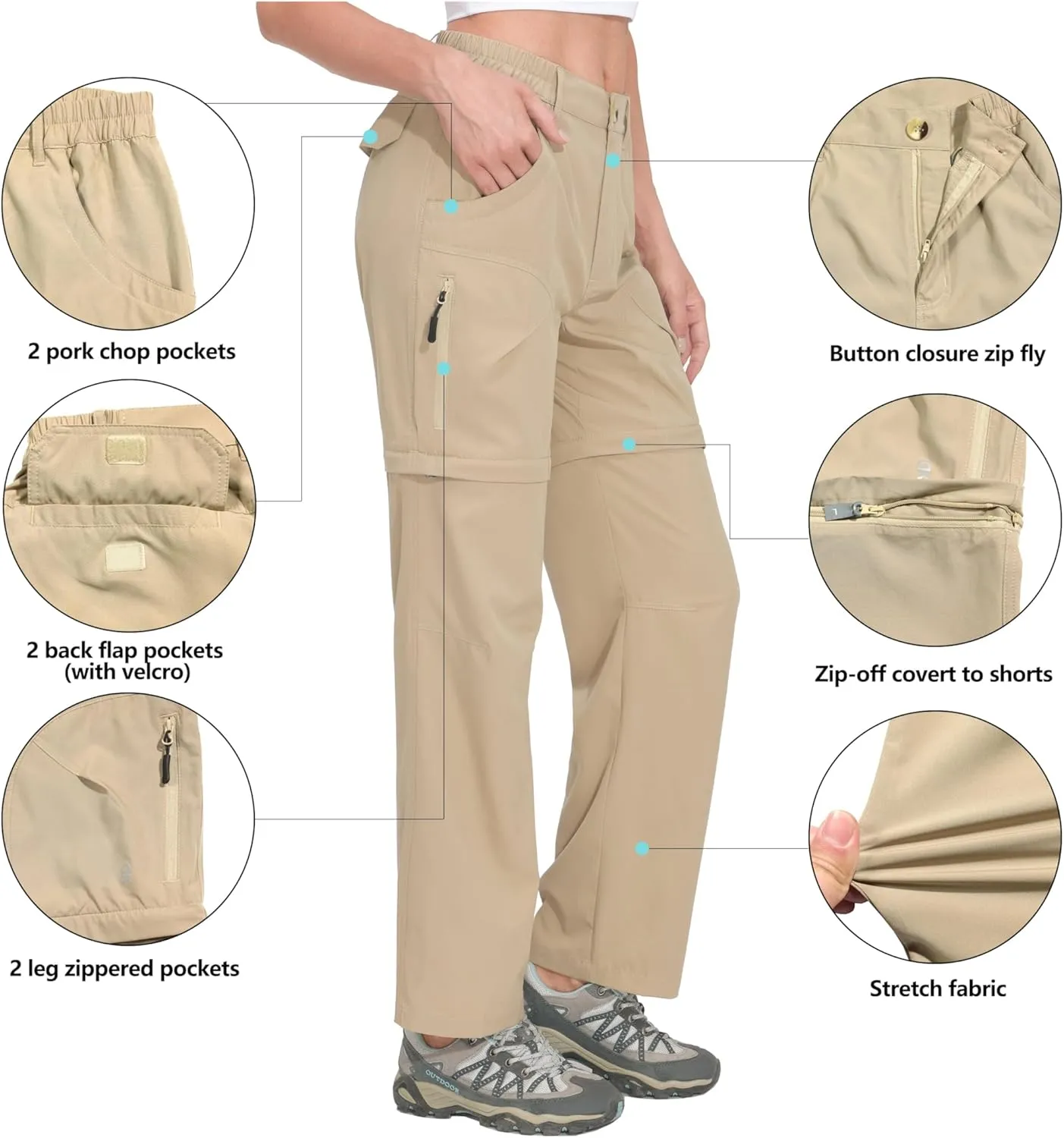 Little Donkey Andy Women's Hiking Zip Off Pants Quick Dry Convertible Shorts UPF 50  Lightweight Outdoor Fishing Safari Pants