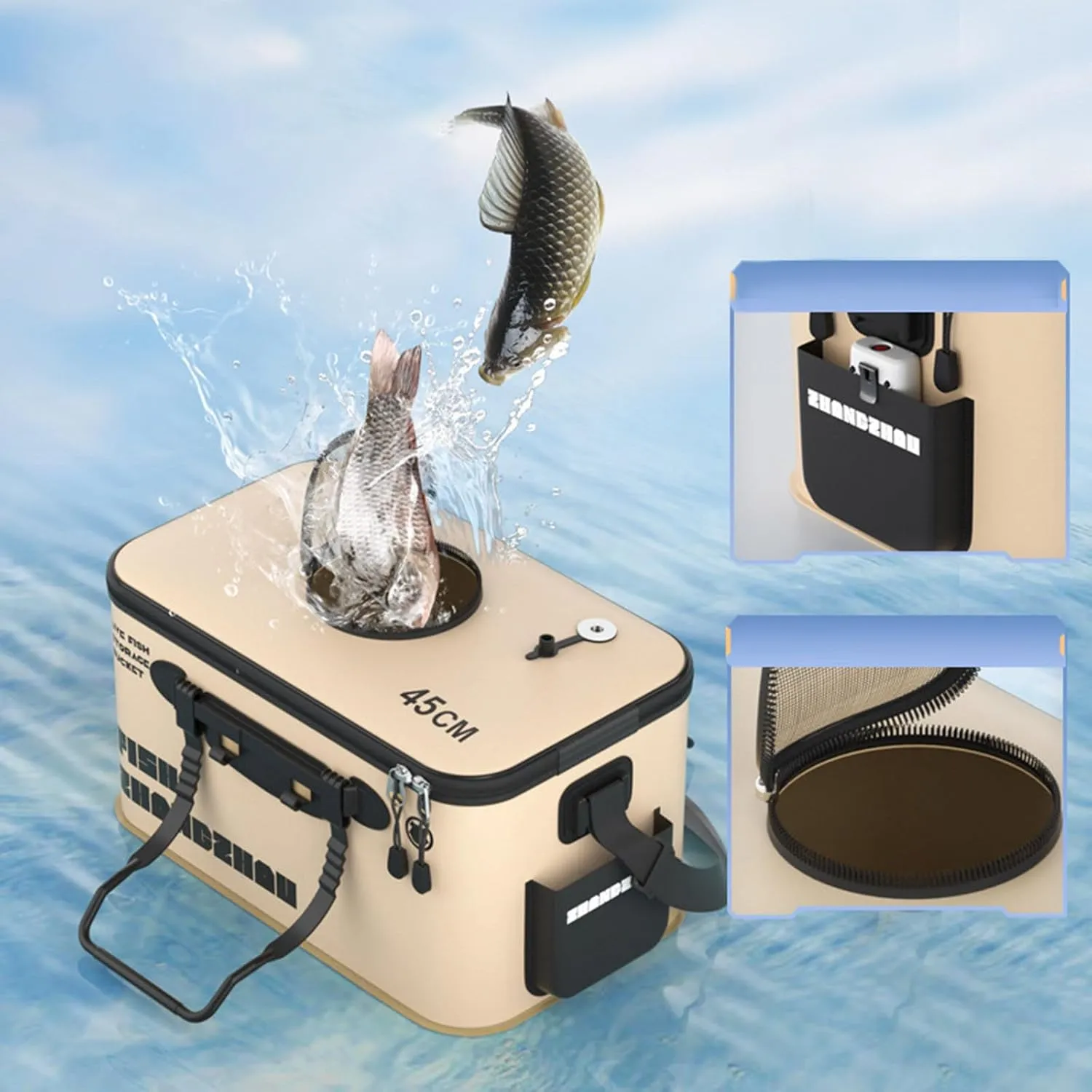 Live Fish Lures Bucket - Live Bait Container with Aeration Holes, Portable Aerated Water Bucket for Minnows, Fish Transport Box | Leakproof Design for Outdoor Travel, Boat Fishing (19.6x11.4x9.4)
