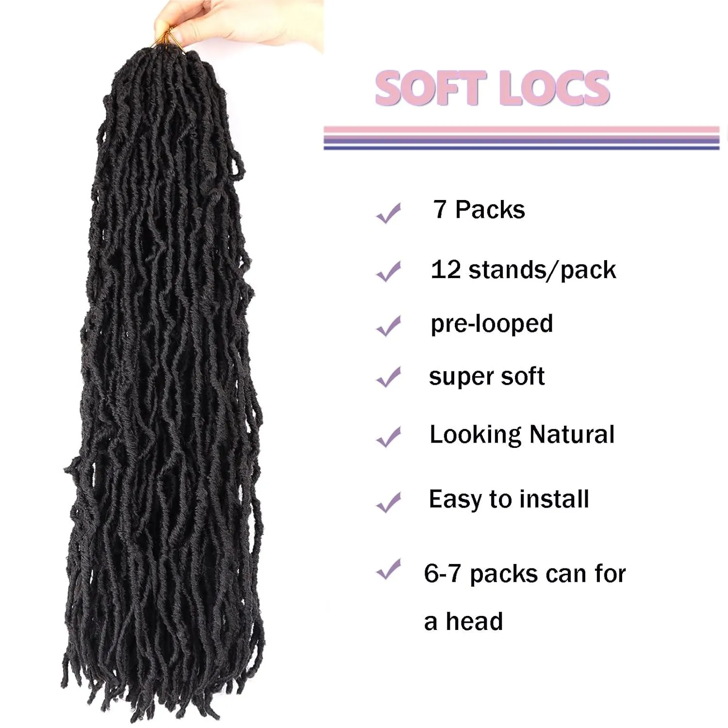 LMZIM 26 inch Soft Locs Crochet Hair Pre Looped 7 Packs Faux Locs Crochet Braids Synthetic Hair Extensions Goddess Locs Crochet Hair For Black Women 2#