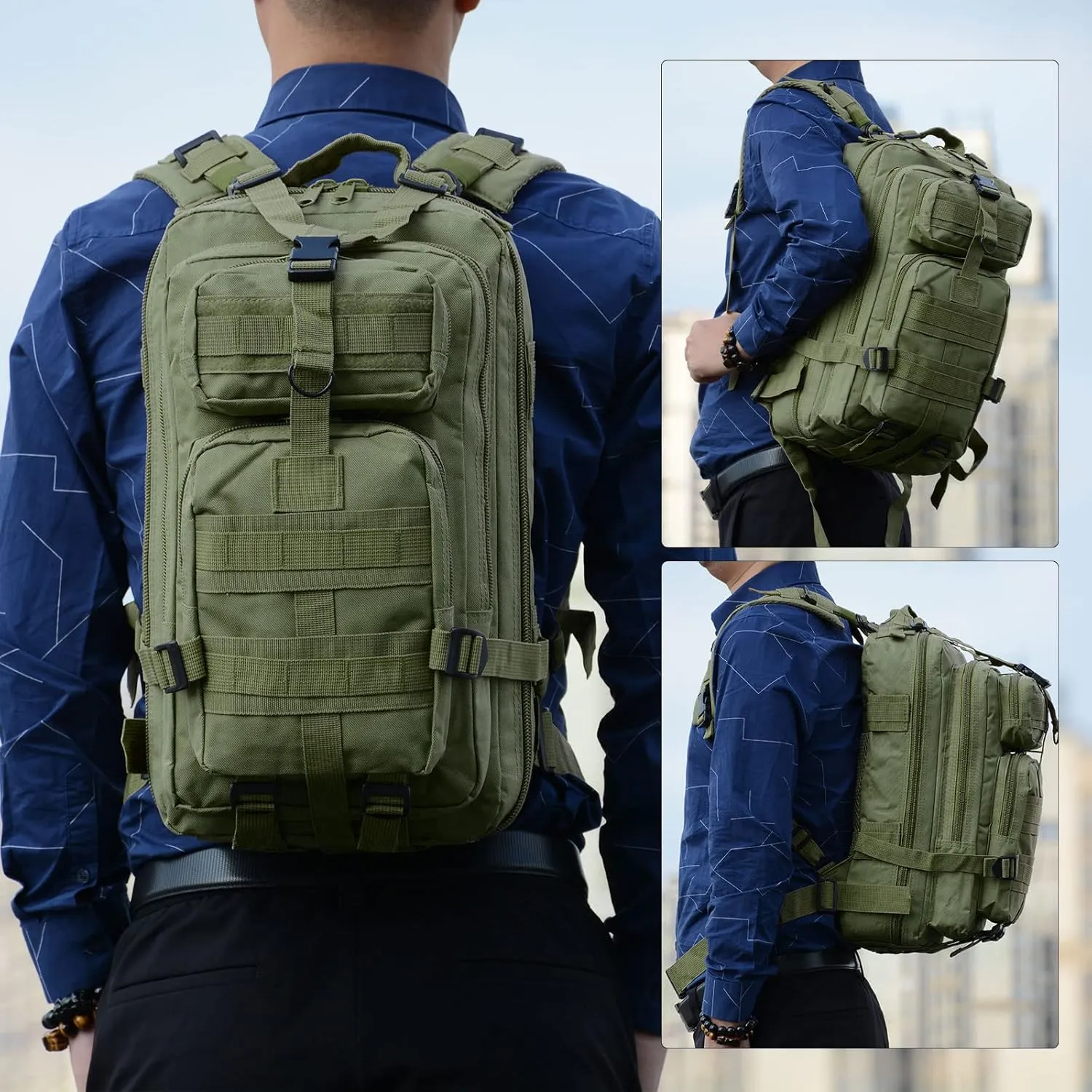 Long Keeper 30L Small Military Tactical Backpack Men Army Assault Bags Outdoor Camping Hiking Treking Molle Rucksack (Army Green)