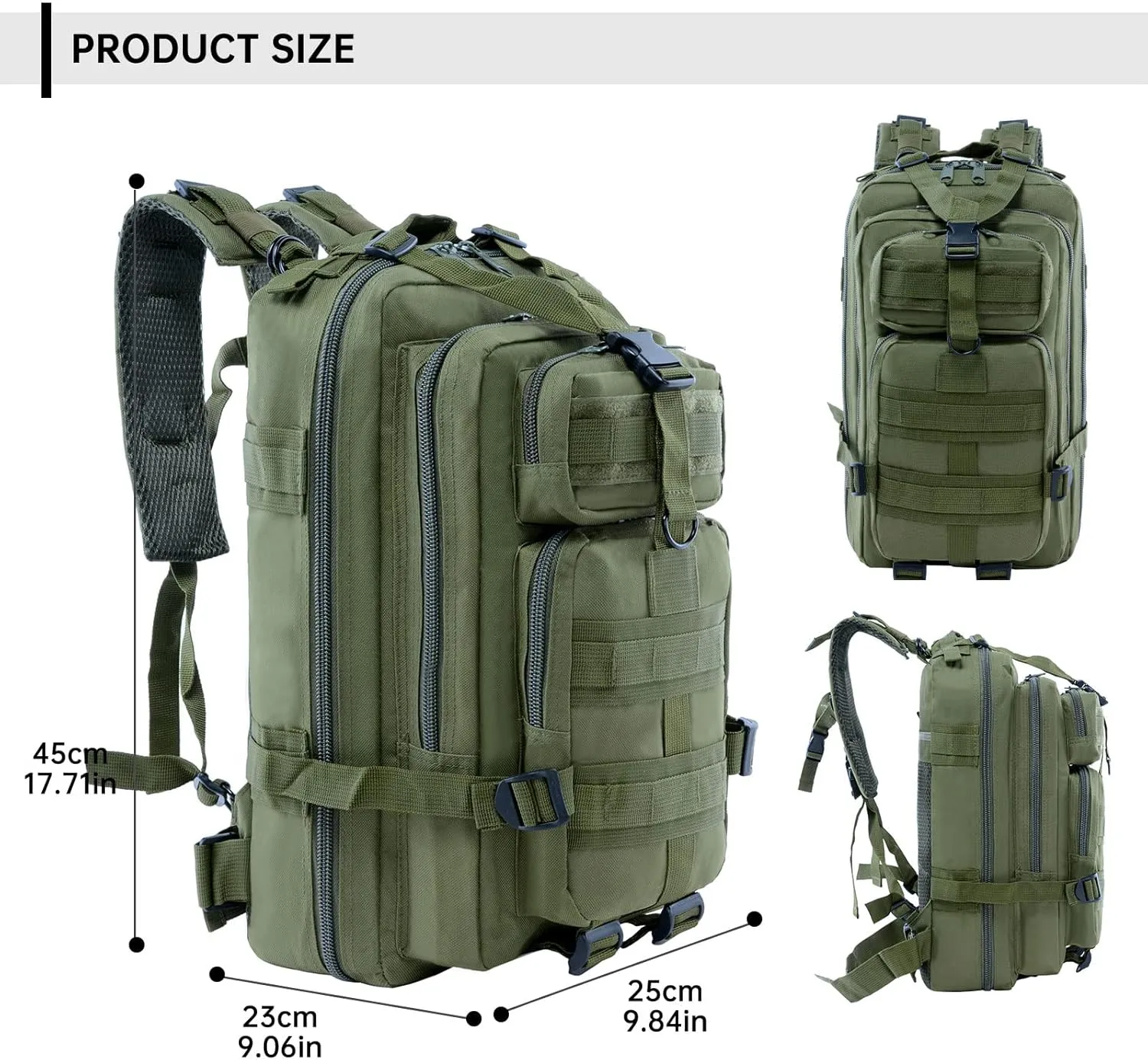 Long Keeper 30L Small Military Tactical Backpack Men Army Assault Bags Outdoor Camping Hiking Treking Molle Rucksack (Army Green)
