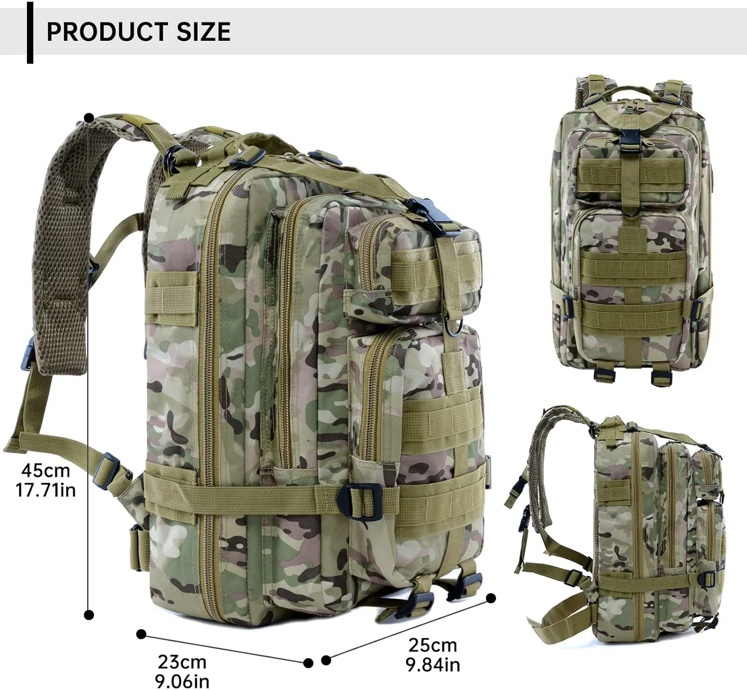 Long Keeper 30L Small Military Tactical Backpack Men Army Assault Bags Outdoor Camping Hiking Treking Molle Rucksack (CP Camo)