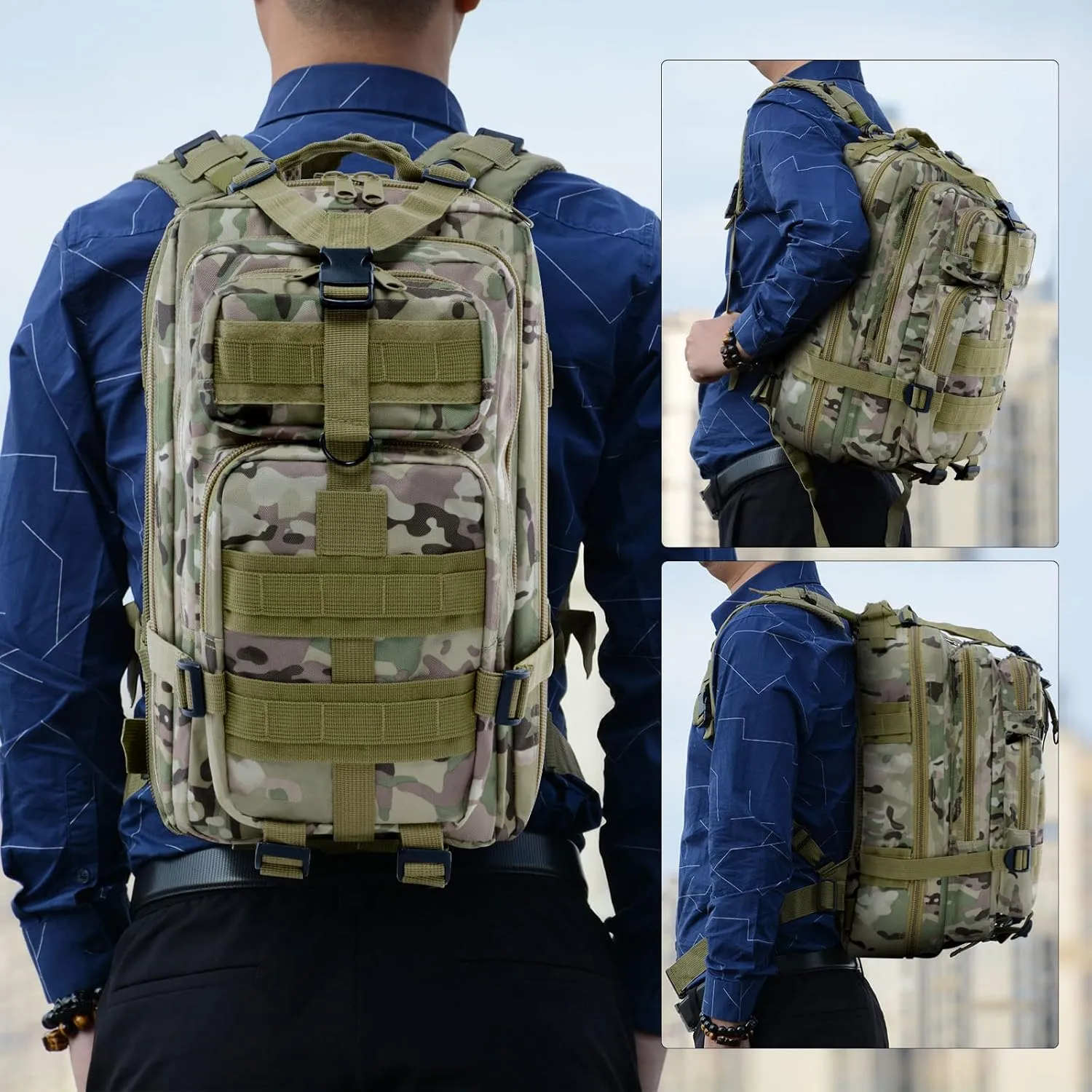 Long Keeper 30L Small Military Tactical Backpack Men Army Assault Bags Outdoor Camping Hiking Treking Molle Rucksack (CP Camo)