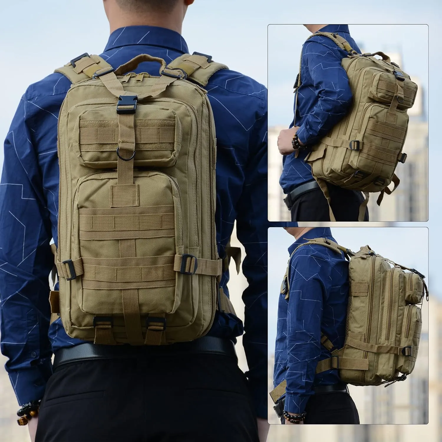 Long Keeper 30L Small Military Tactical Backpack Men Army Assault Bags Outdoor Camping Hiking Treking Molle Rucksack (Khaki)