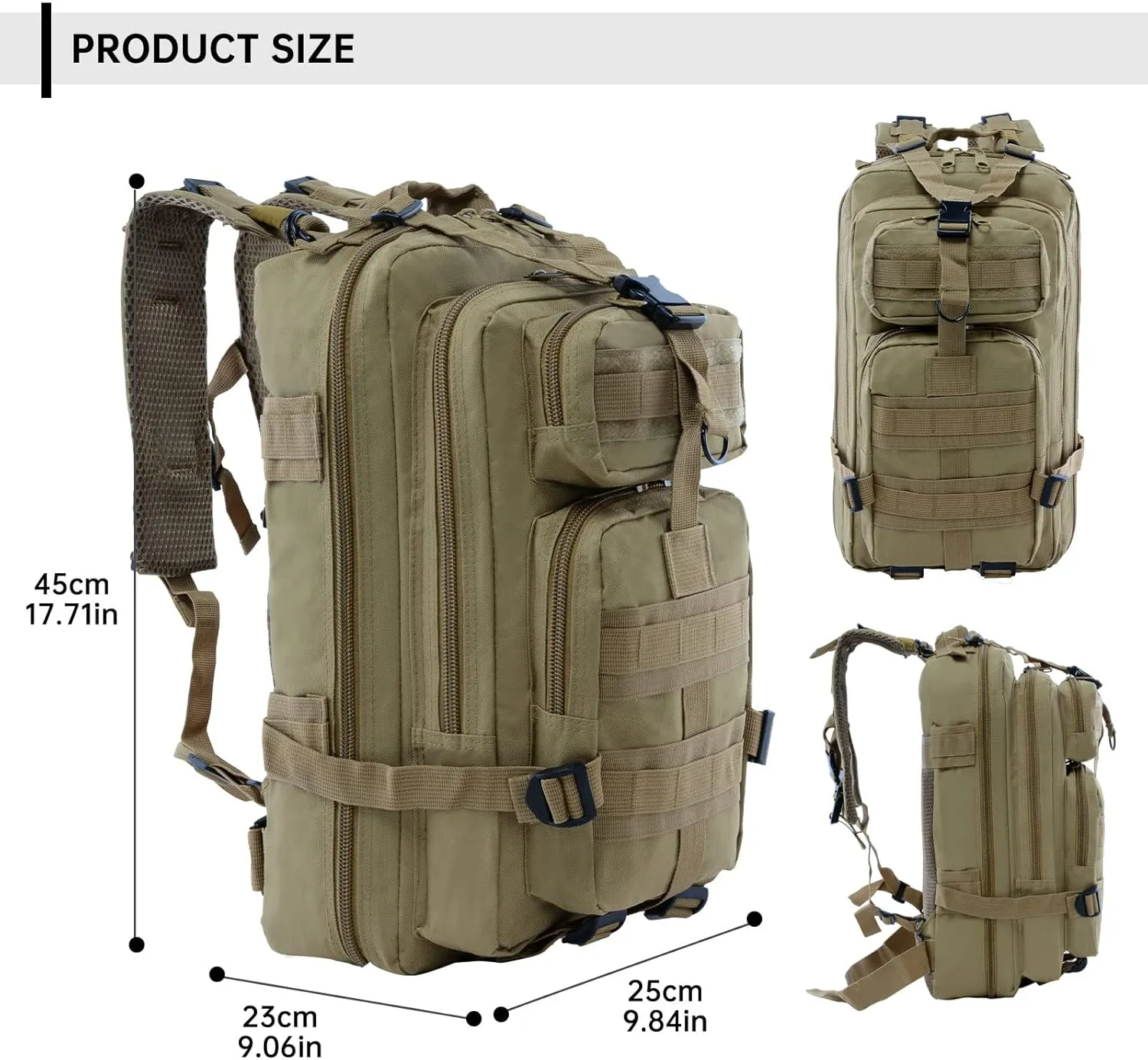 Long Keeper 30L Small Military Tactical Backpack Men Army Assault Bags Outdoor Camping Hiking Treking Molle Rucksack (Khaki)