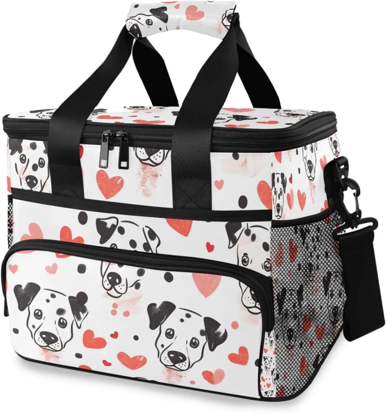 Love Dalmatian Dog Cooler Bag Insulated Cooler Soft Sided Cooler 24 Can Portable Picnic Bag Large Leakproof Lunch Bag Box for Beach Grocery Camping Travel Car Men Women