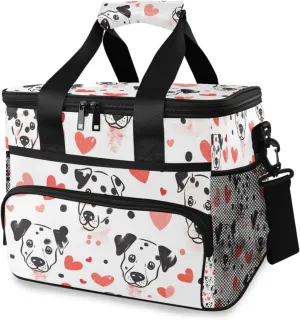 Love Dalmatian Dog Cooler Bag Insulated Cooler Soft Sided Cooler 24 Can Portable Picnic Bag Large Leakproof Lunch Bag Box for Beach Grocery Camping Travel Car Men Women