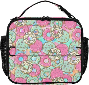 Lunch Bag Lunch Box for Women Men Insulated Cooler Bag Reusable Lunch Box Tote Bag with Strap for Work Picnic Pink and Green Donut