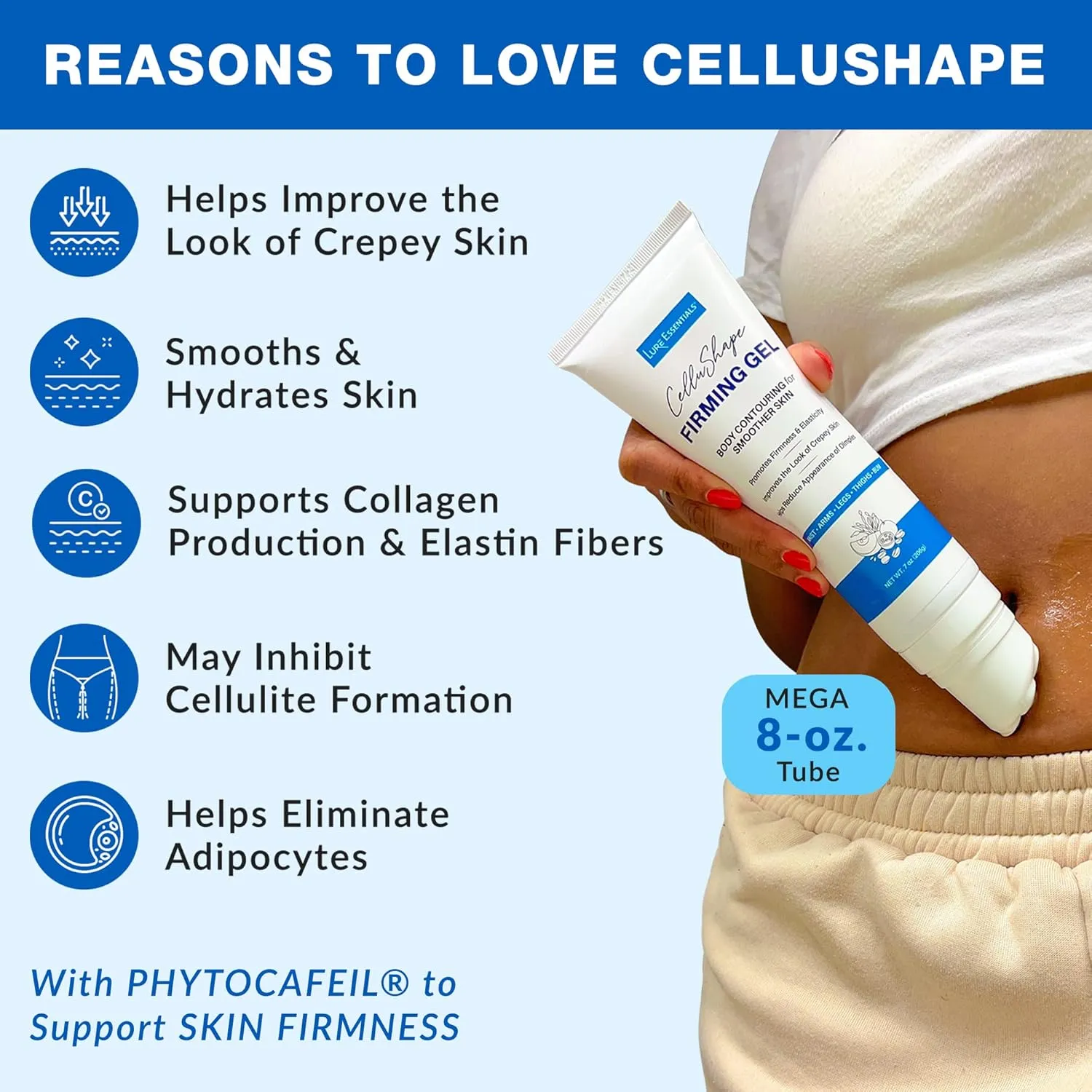 Lure Essentials Lift and Firm Serum Gel – Helps Reduce The Appearance of Cellulite on Thighs and Butt, Works Fast for Flat Belly Firming, Stomach, Neck and Chest (Gel   Massager)