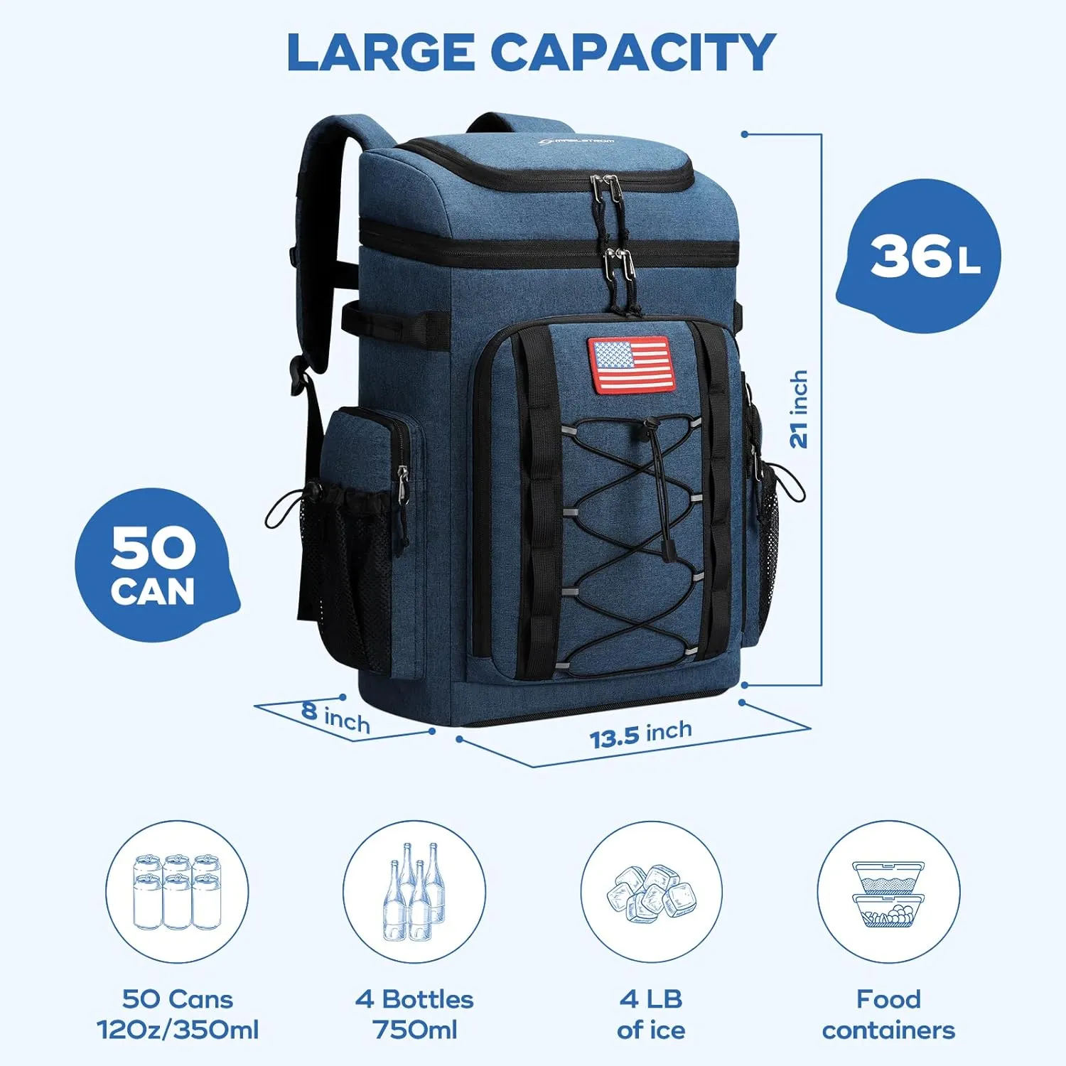 Maelstrom Cooler Backpack,50 Can Insulated Soft Backpack Cooler,Portable Lightweight Leakproof Cooler Bag,Large Capacity Beach Cooler,Waterproof Lunch Backpack for Men Women