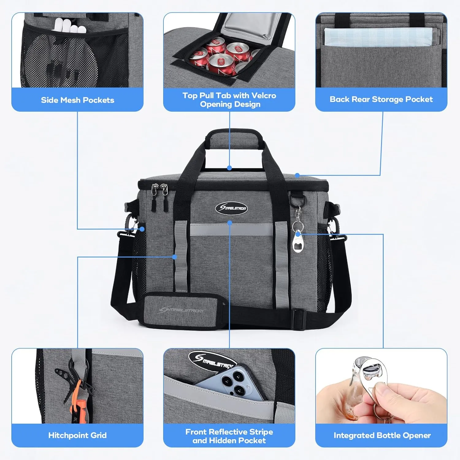 Maelstrom Soft Cooler Bag,Collapsible Soft Sided Cooler,24/30/60/75 Cans Beach Cooler,Ice Chest,Large Leakproof Camping Cooler,Portable Travel Cooler for Grocery Shopping,Camping,Road Trips
