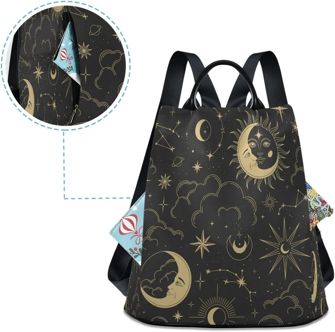 Magic Boho Sun Constellation Moon Anti-Theft Women Backpack Purse for Fashion Bag Travel School Back Pack Rucksack Shoulder Bag