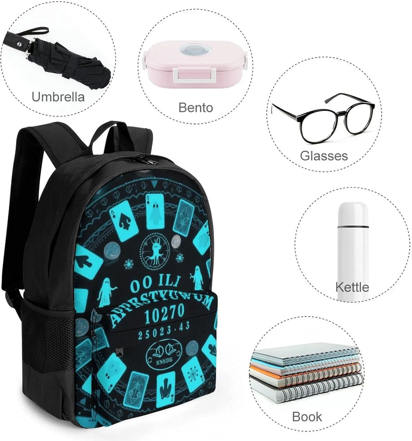 Magic Spirit Board Cards Art Rucksack Polyester Anti-Theft Multipurpose Bookbag Big Capacity Travel and Sport Backpack Rucksack With Side Pockets