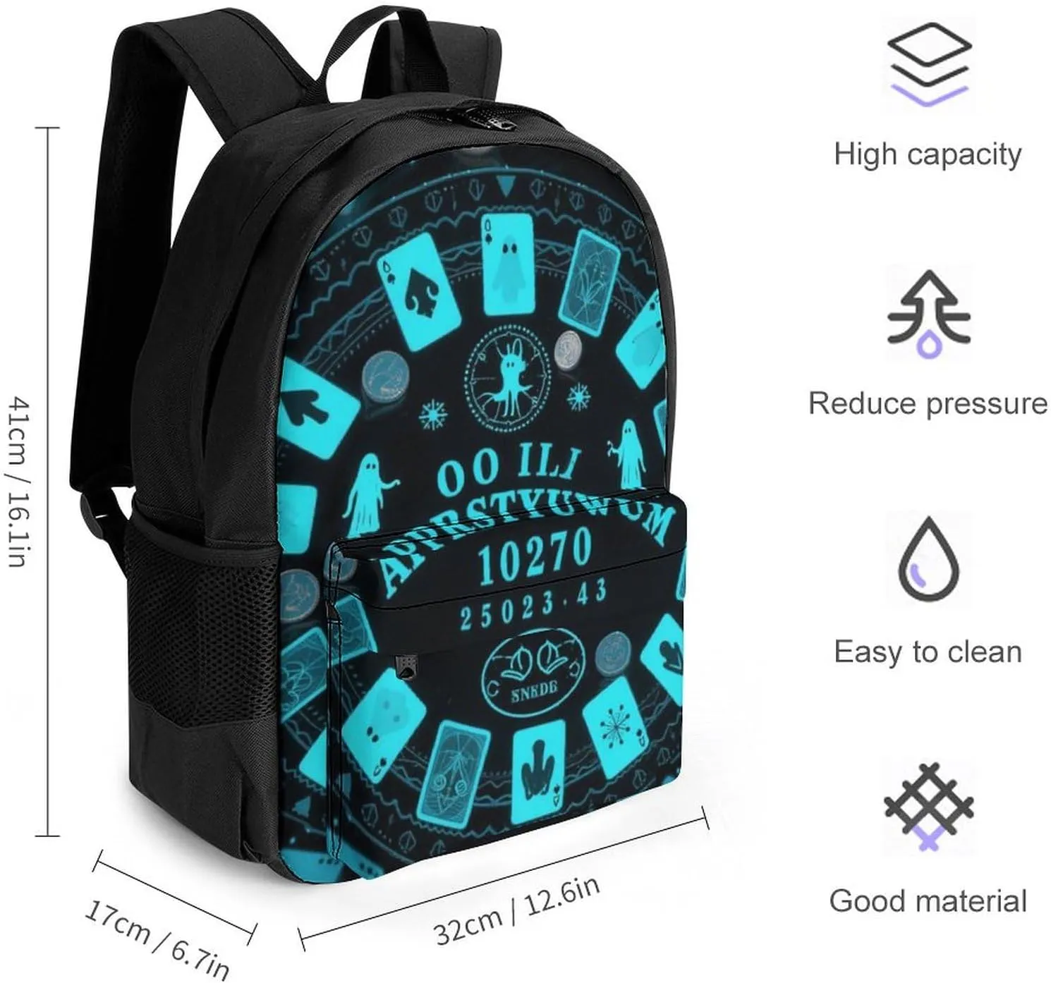 Magic Spirit Board Cards Art Rucksack Polyester Anti-Theft Multipurpose Bookbag Big Capacity Travel and Sport Backpack Rucksack With Side Pockets