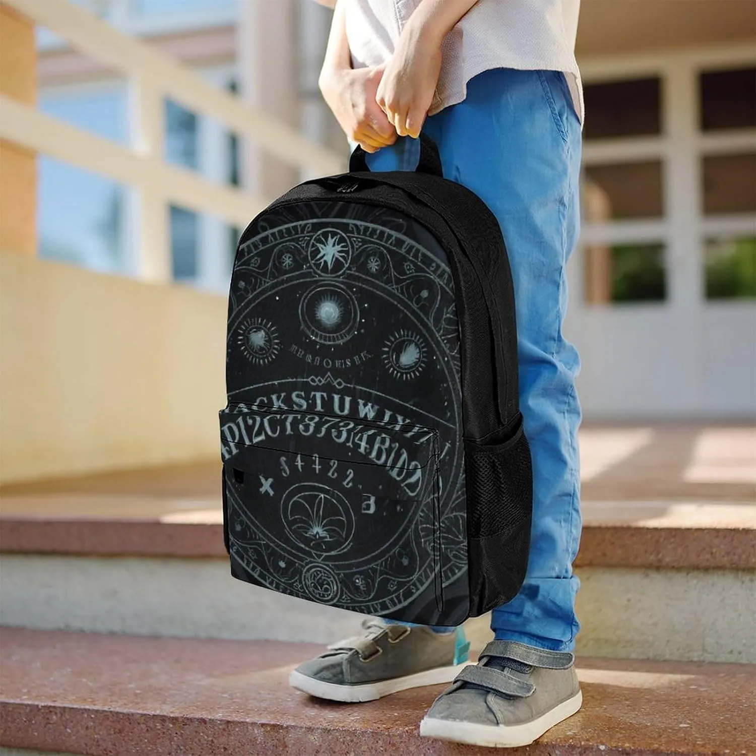 Magic Spirit Board Witch Art Backpack Polyester Anti-Theft Multipurpose Bookbag Large Capacity Laptop Book Bag Rucksack With Side Pockets